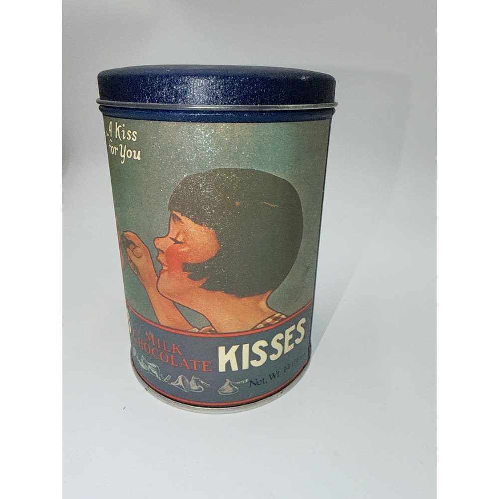 Hershey's Kisses Vintage Advertising Tin A Kiss For You 14 Oz Blue Collectible - Picture 3 of 5
